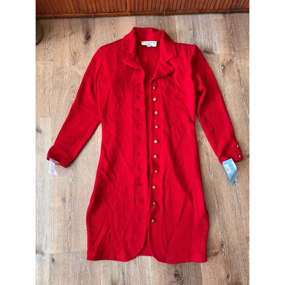 St. John NWT Collection Marie Red Santana Knit‎ Button Front Cardigan Size 2